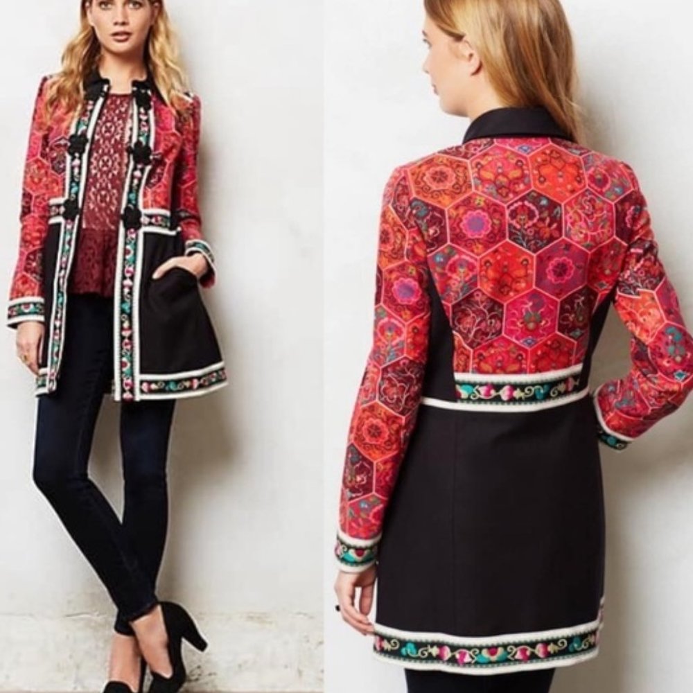 Rare Anthropologie  Elevenses Satsuma Embroidered Asian Indian Coat cheongsam 4